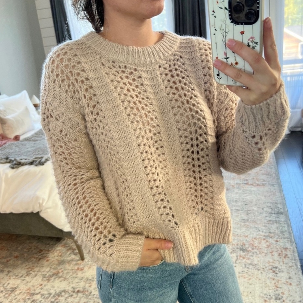 Madewell Windemere Wool Alpaca Pointelle Pullover Sweater in Bisque MEDIUM